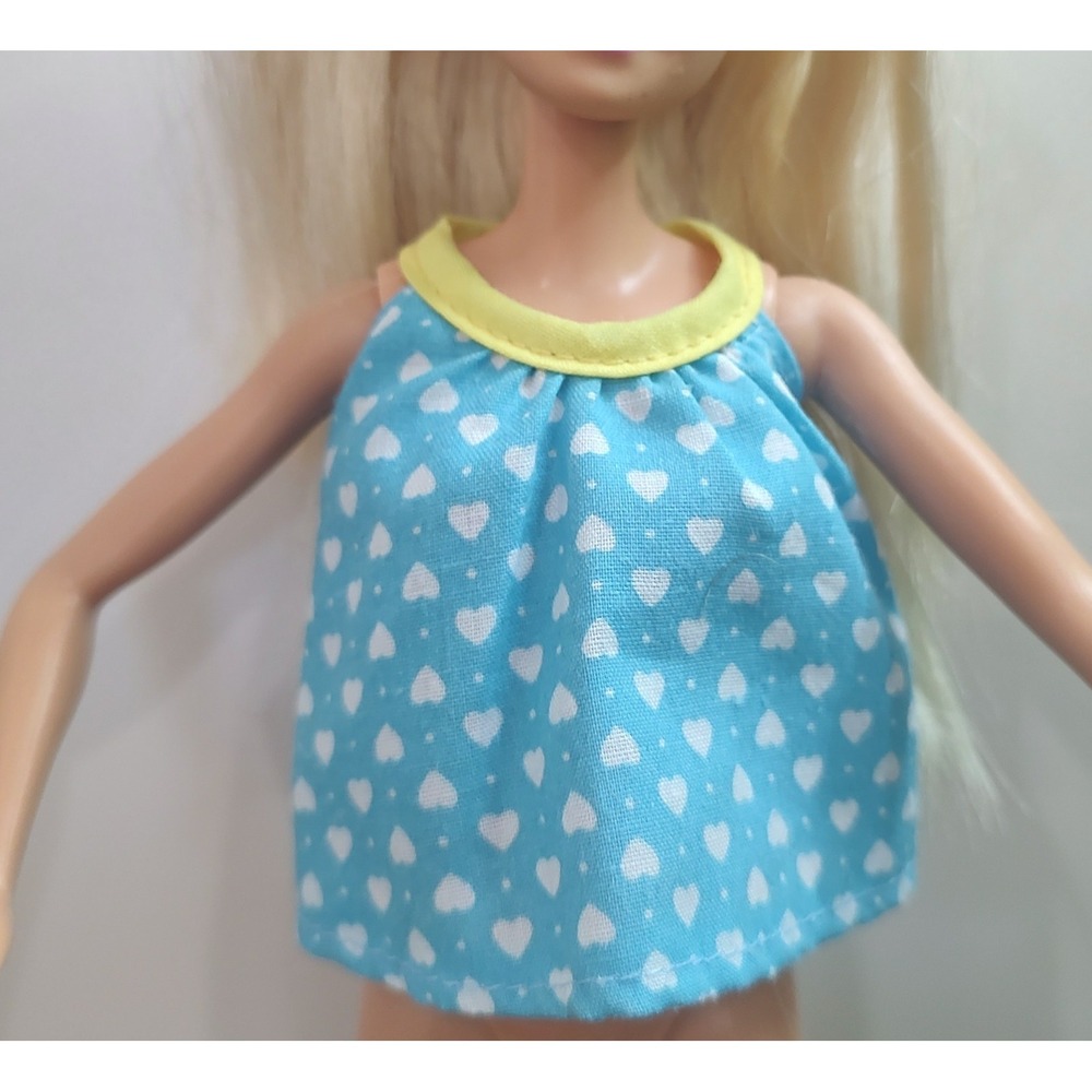 Fashion Doll Shirt Tank Top light Blue White Hearts Yellow Collar Z32